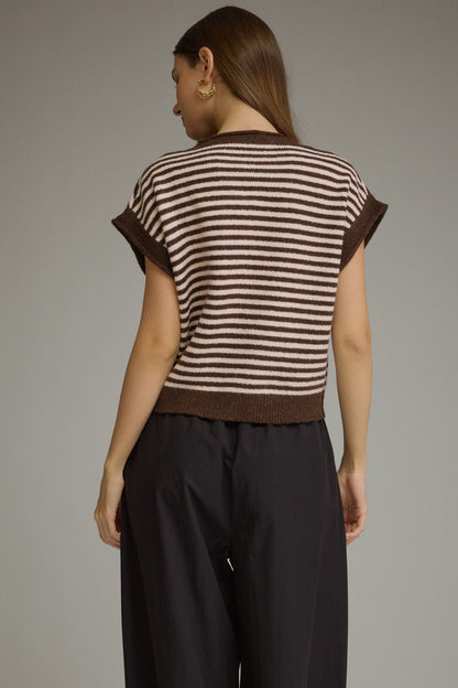 The Cocoa Café Top | Striped Collared Button Front Sweater