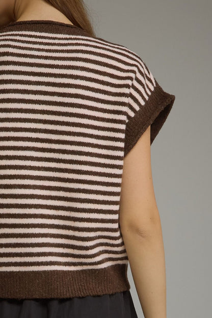 The Cocoa Café Top | Striped Collared Button Front Sweater