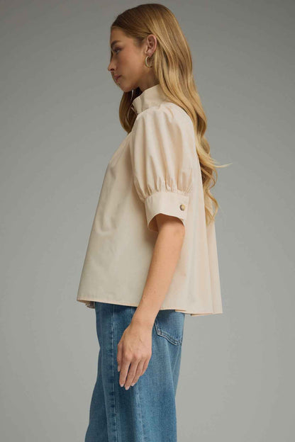 The Ecru Elegance Blouse | Puff Sleeve Button Front Top