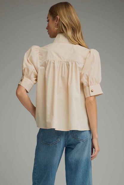 The Ecru Elegance Blouse | Puff Sleeve Button Front Top