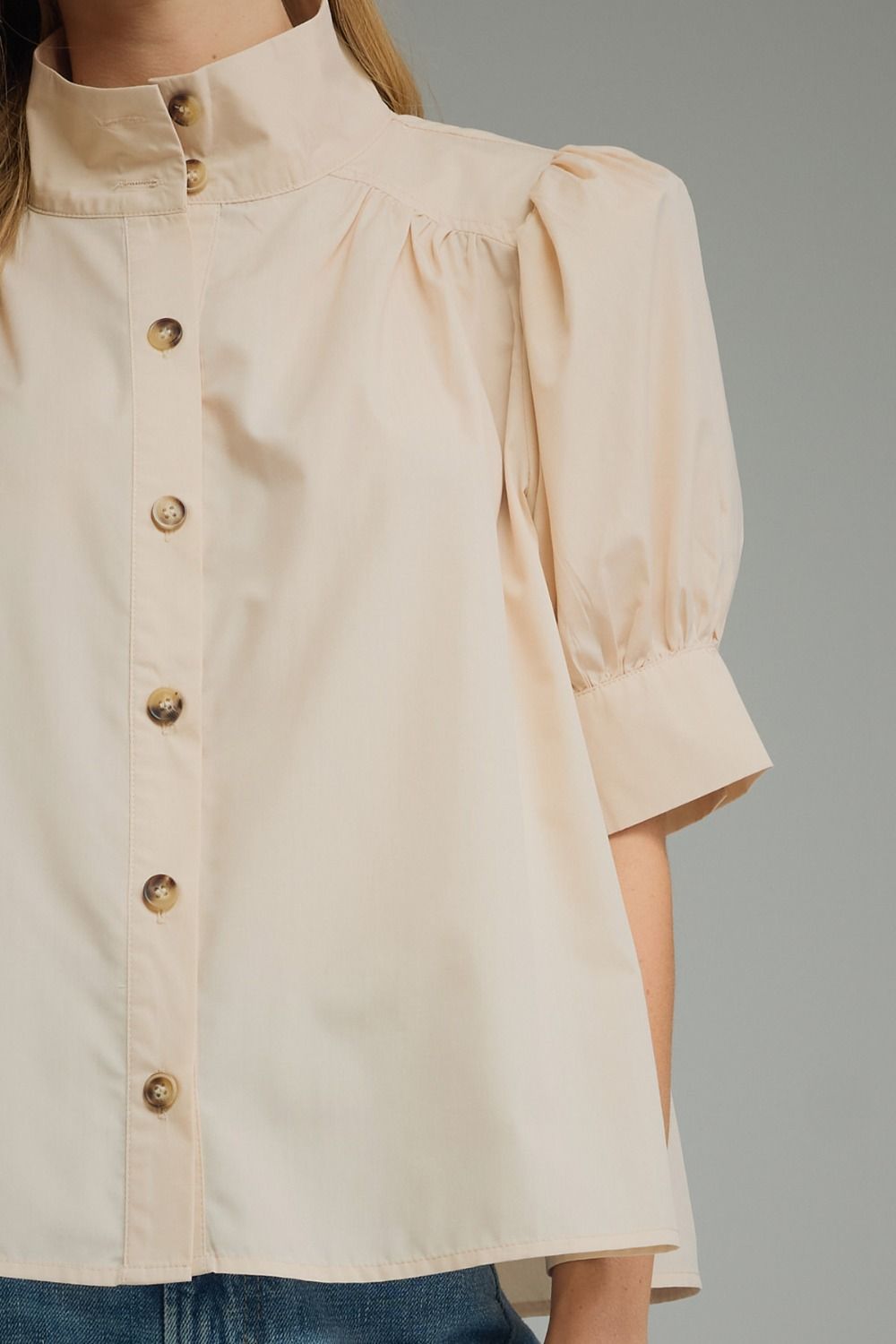The Ecru Elegance Blouse | Puff Sleeve Button Front Top