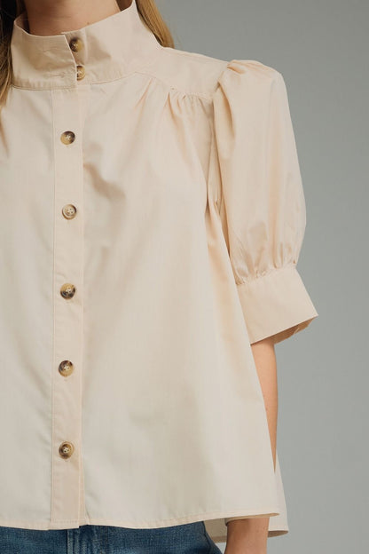 The Ecru Elegance Blouse | Puff Sleeve Button Front Top