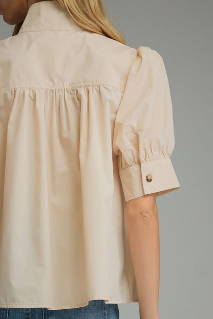 The Ecru Elegance Blouse | Puff Sleeve Button Front Top