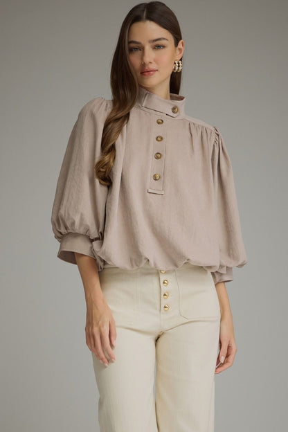 The Latte Reverie Top | Balloon Sleeve Bubble Hem Blouse