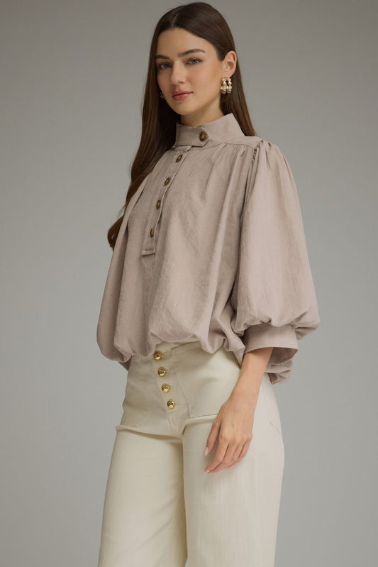 The Latte Reverie Top | Balloon Sleeve Bubble Hem Blouse
