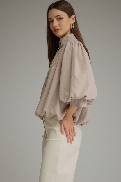 The Latte Reverie Top | Balloon Sleeve Bubble Hem Blouse