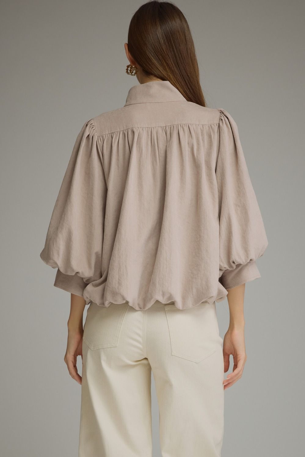 The Latte Reverie Top | Balloon Sleeve Bubble Hem Blouse