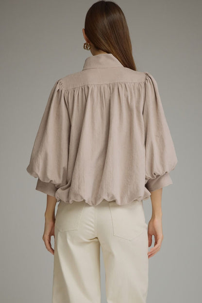 The Latte Reverie Top | Balloon Sleeve Bubble Hem Blouse