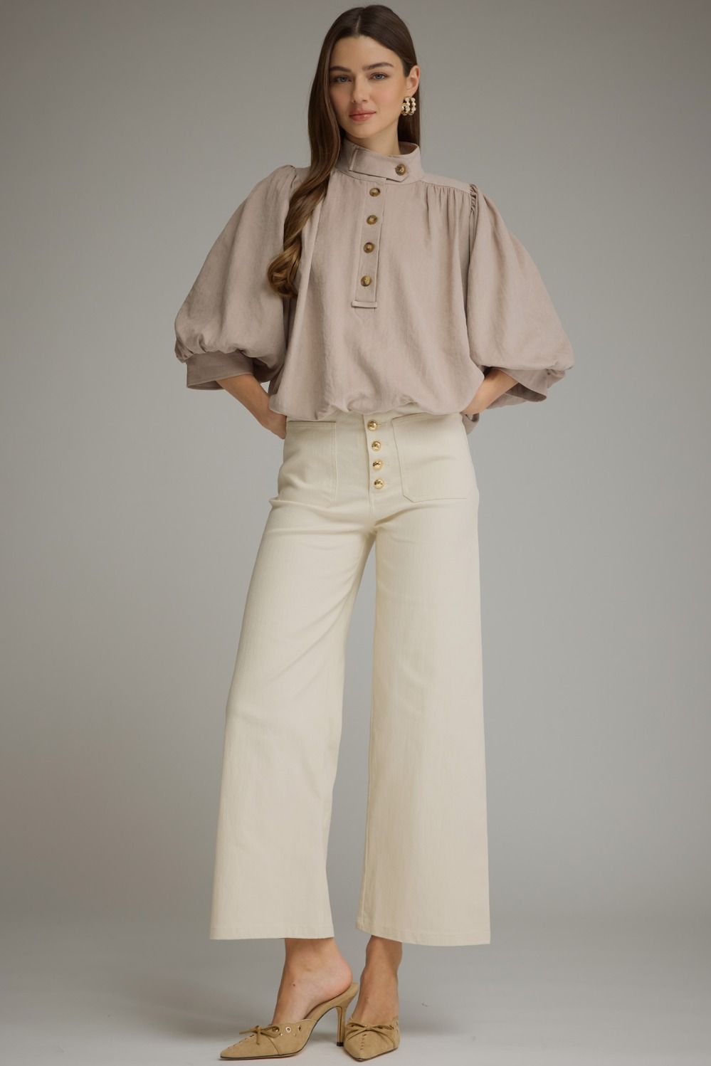 The Latte Reverie Top | Balloon Sleeve Bubble Hem Blouse