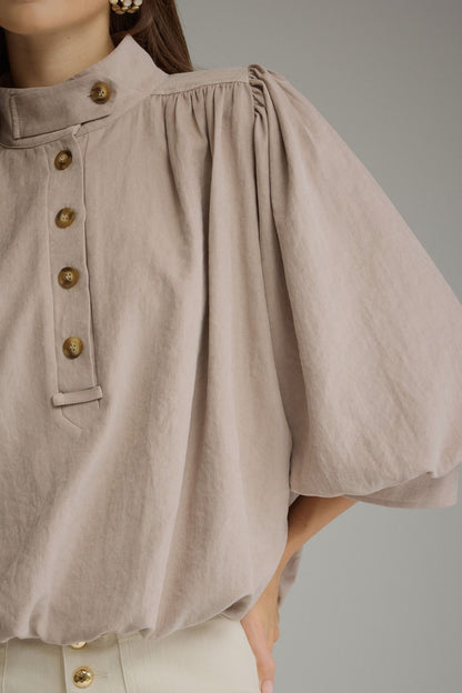 The Latte Reverie Top | Balloon Sleeve Bubble Hem Blouse