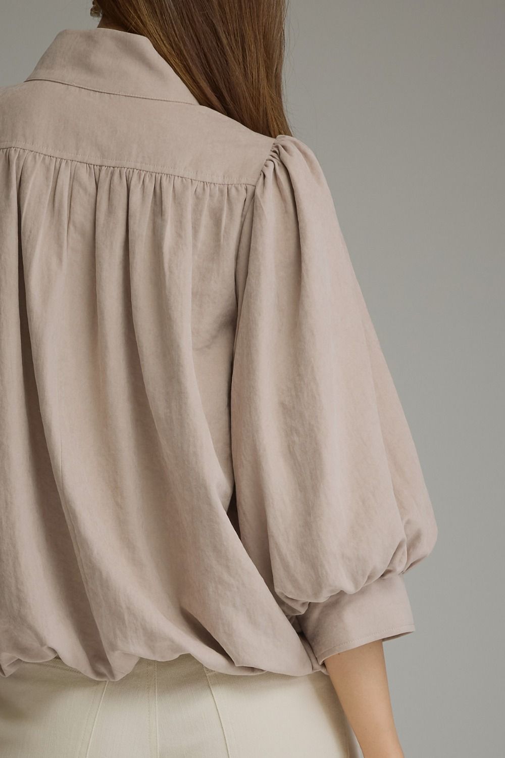 The Latte Reverie Top | Balloon Sleeve Bubble Hem Blouse