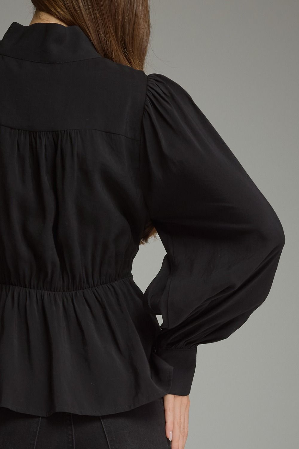 The Black Soirée Top | Balloon Sleeve Tie Waist Peplum Blouse