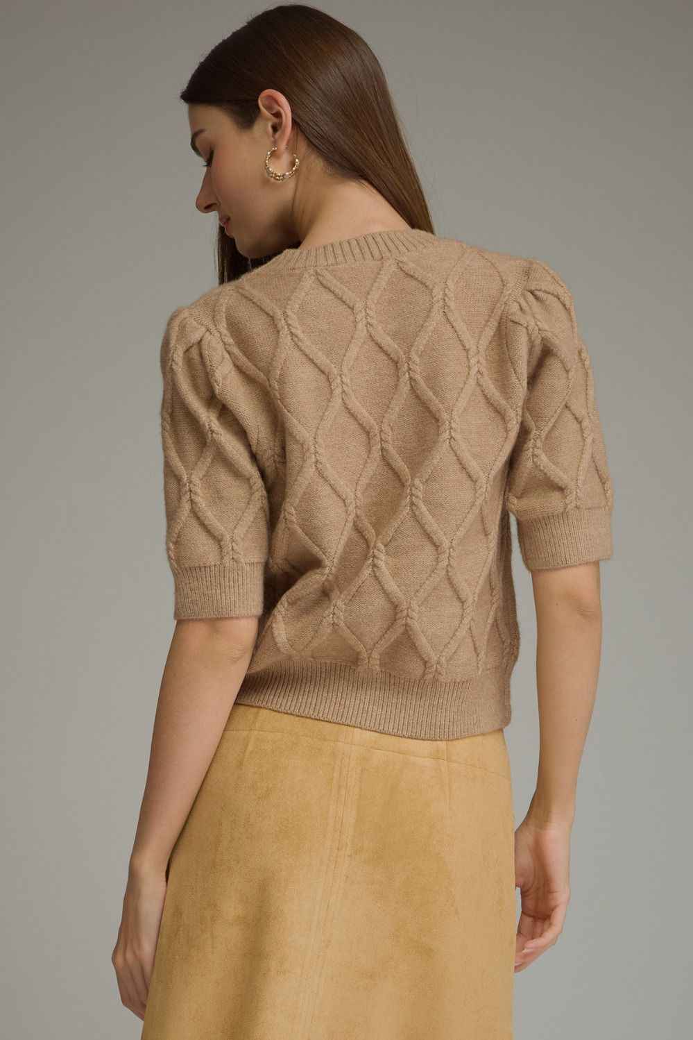 Cottage Diamond Textured Puff Sleeve Sweater - Oatmeal