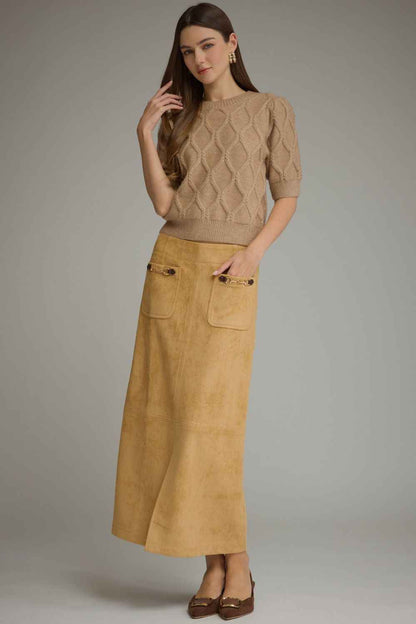 Cottage Diamond Textured Puff Sleeve Sweater - Oatmeal