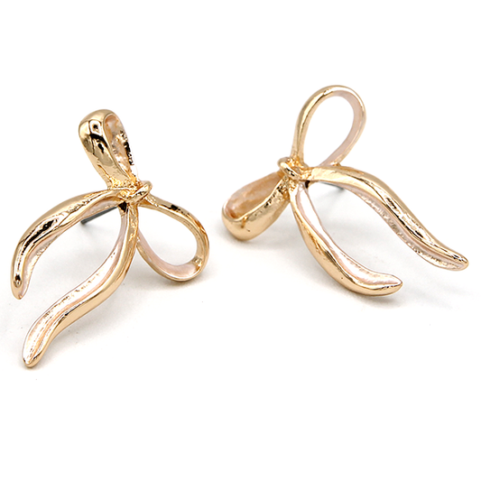 Dainty Ribbon Bow Stud Earring - Gold