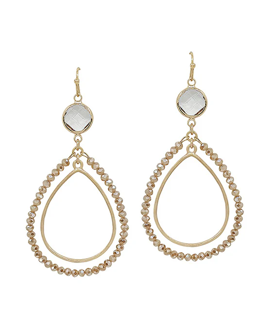 Double Teardrop Beaded Earring - Gold
