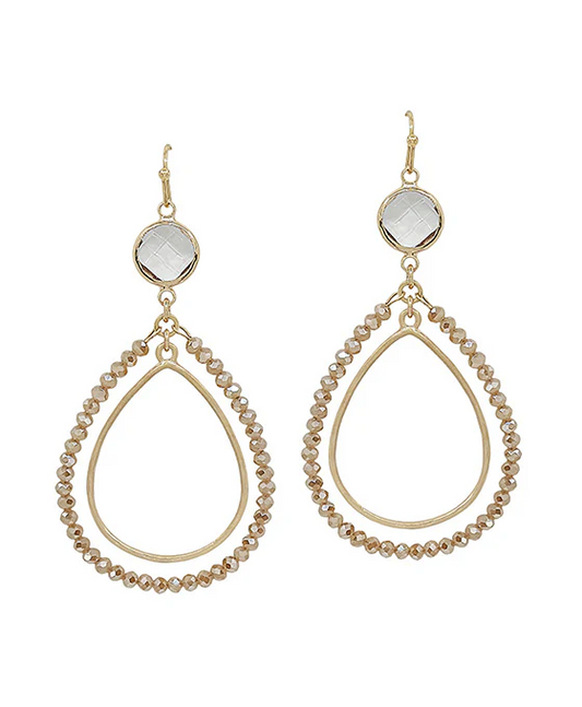 Double Teardrop Beaded Earring - Gold
