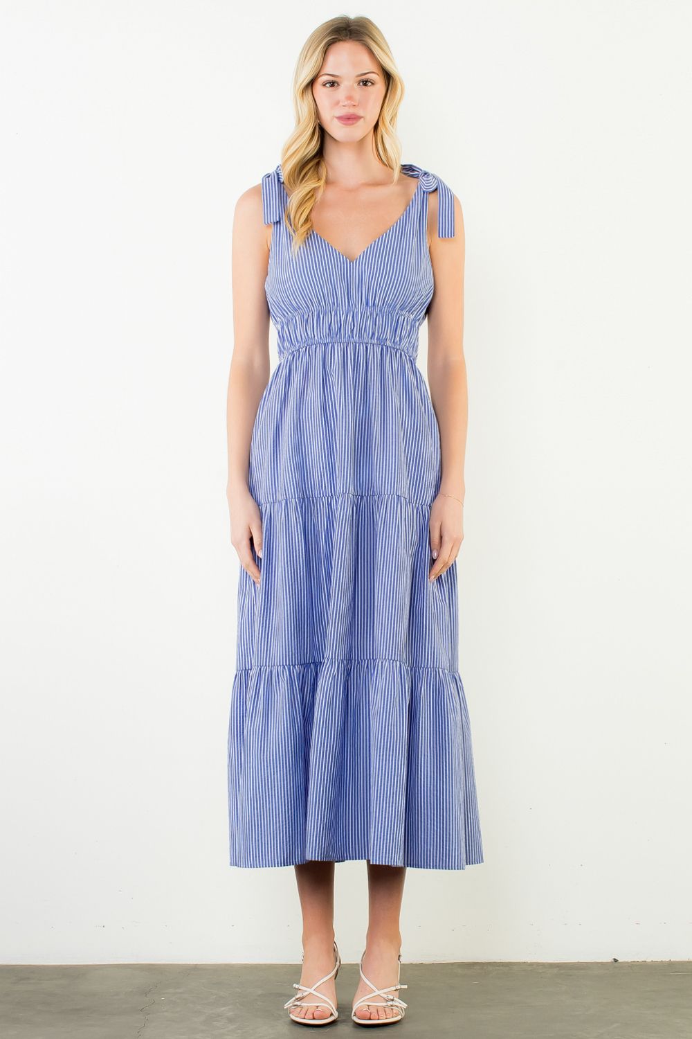Bella Striped Tiered Maxi Dress - Blue - Delta Swanky Girl