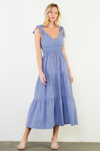 Bella Striped Tiered Maxi Dress - Blue - Delta Swanky Girl