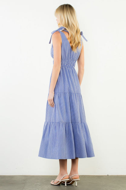 Bella Striped Tiered Maxi Dress - Blue - Delta Swanky Girl