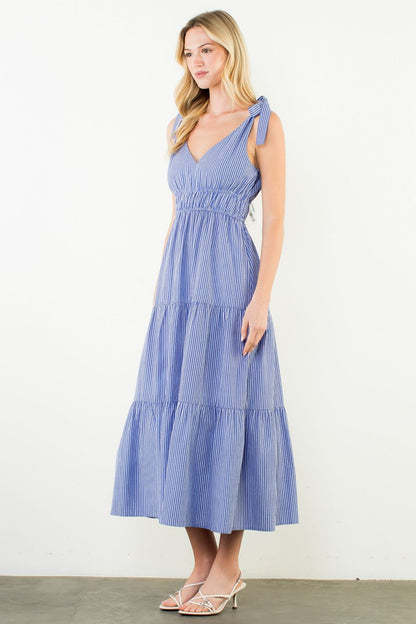 Bella Striped Tiered Maxi Dress - Blue - Delta Swanky Girl