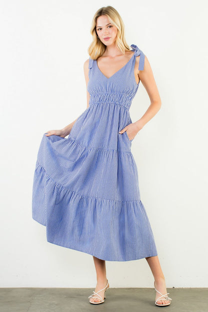 Bella Striped Tiered Maxi Dress - Blue - Delta Swanky Girl