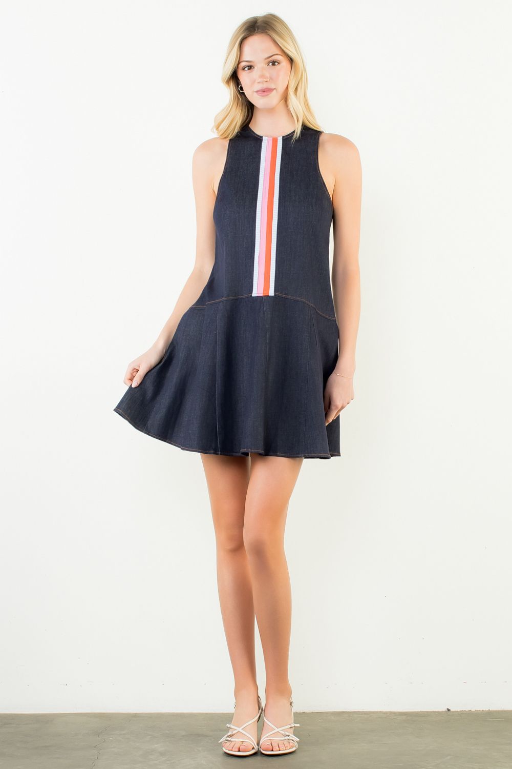 Swayze Front Stripe Denim Dress - Delta Swanky Girl