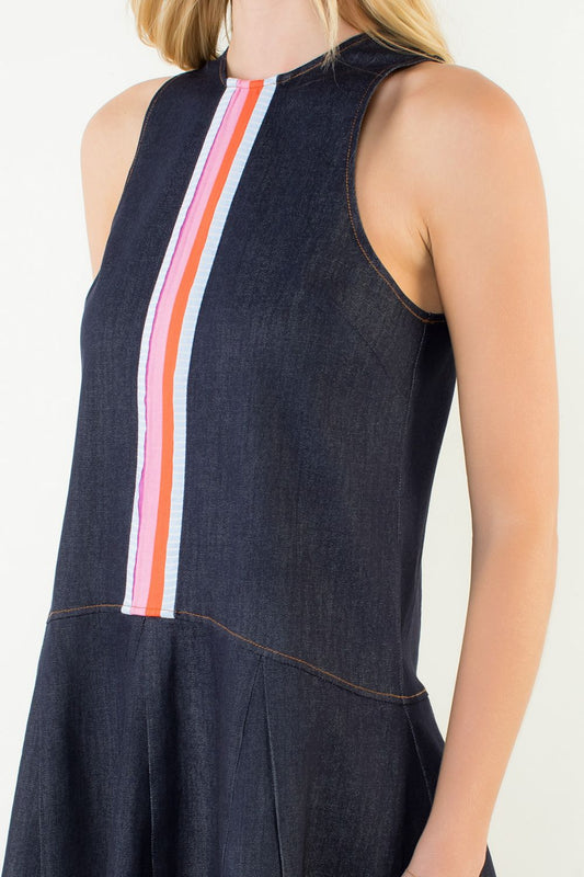 Swayze Front Stripe Denim Dress - Delta Swanky Girl