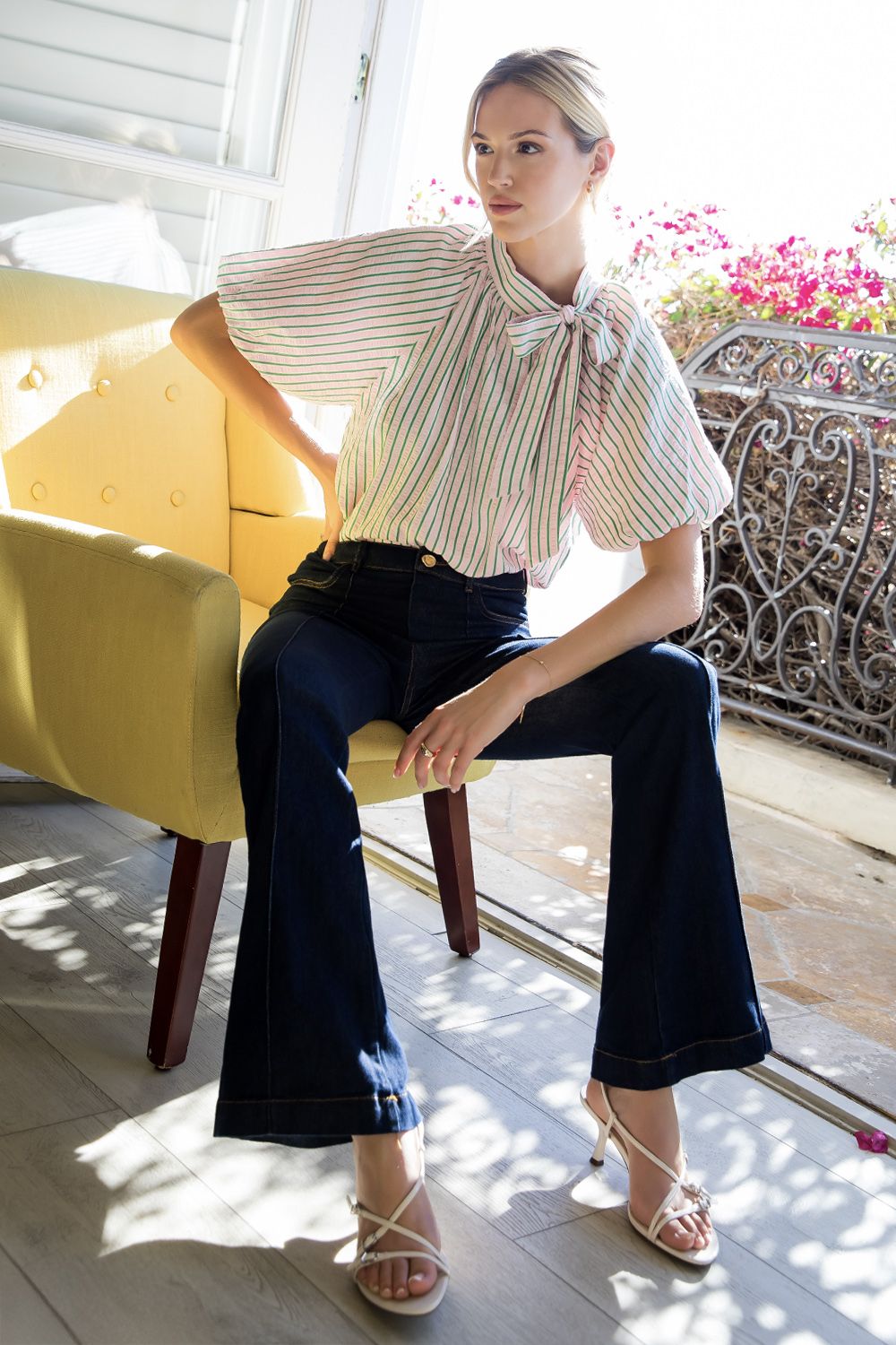 Magnolia Pinstripe Tie Neck Top - Delta Swanky Girl