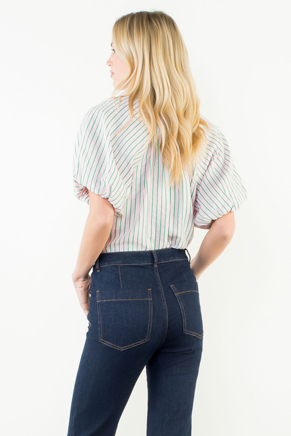 Magnolia Pinstripe Tie Neck Top - Delta Swanky Girl