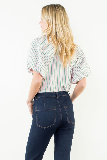Magnolia Pinstripe Tie Neck Top - Delta Swanky Girl