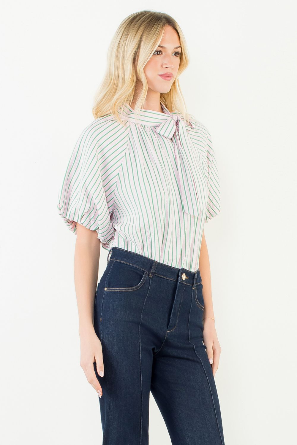 Magnolia Pinstripe Tie Neck Top - Delta Swanky Girl