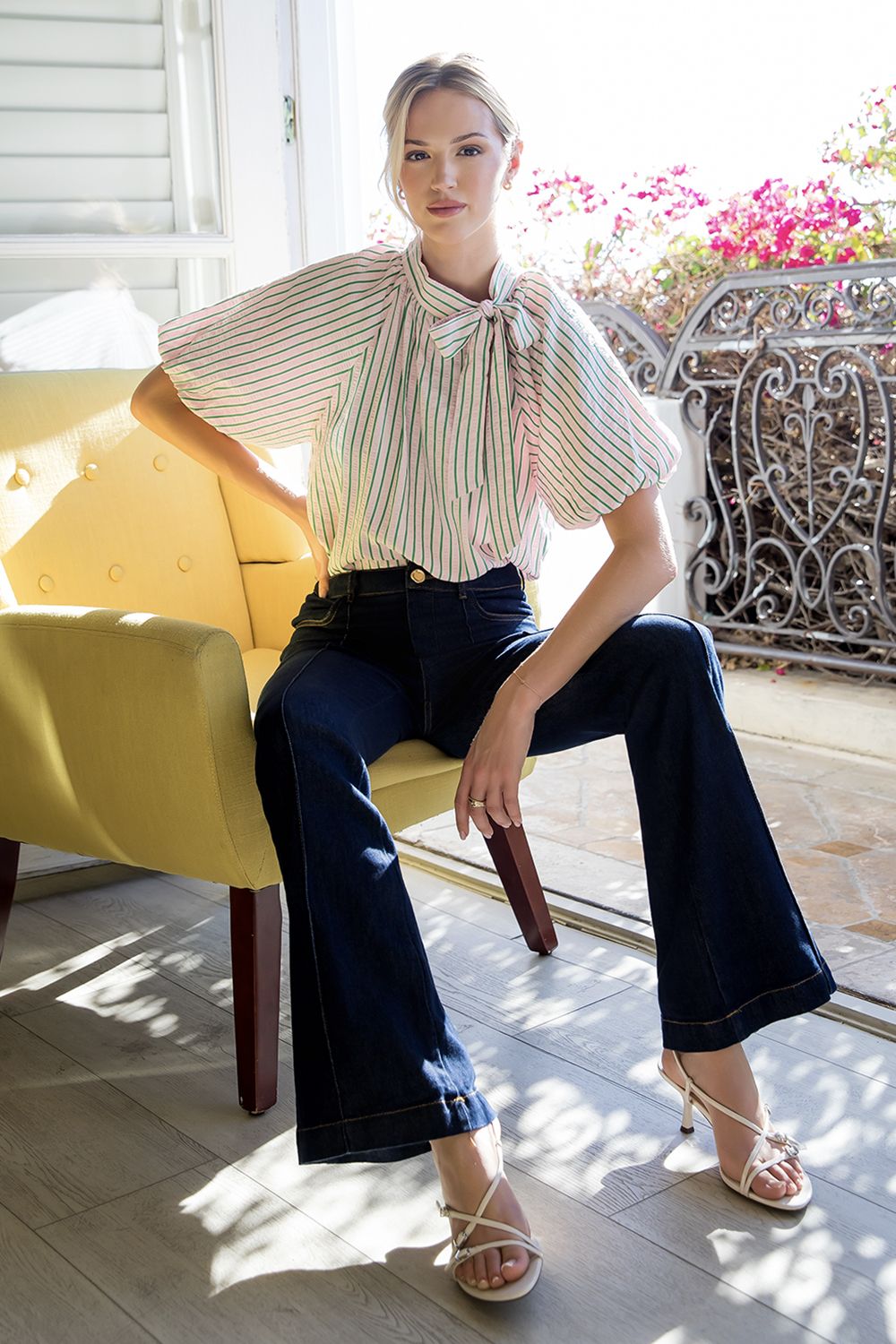 Magnolia Pinstripe Tie Neck Top - Delta Swanky Girl