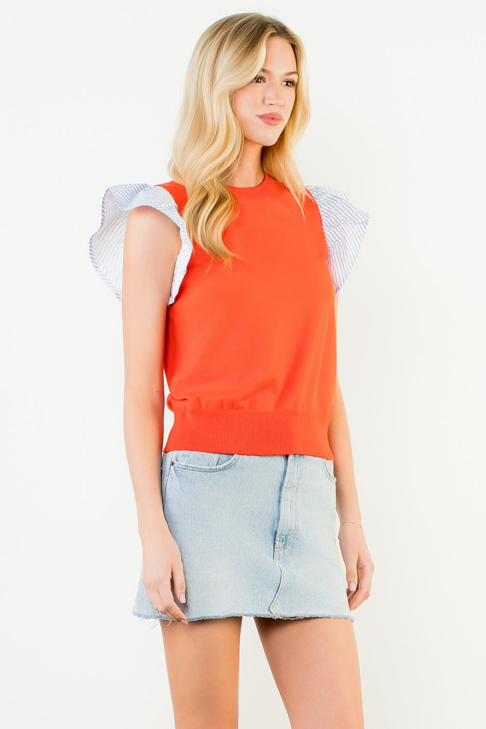 Isabelle Striped Flutter Sleeve Top - Delta Swanky Girl