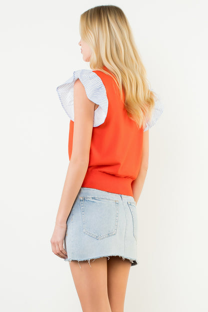 Isabelle Striped Flutter Sleeve Top - Delta Swanky Girl