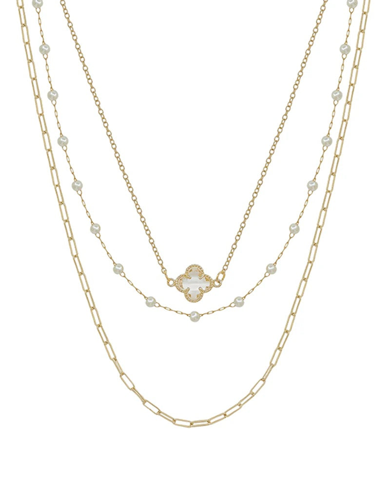 Mother Of Pearl Clover Layered Necklace - Delta Swanky Girl