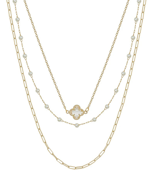 Mother Of Pearl Clover Layered Necklace - Delta Swanky Girl