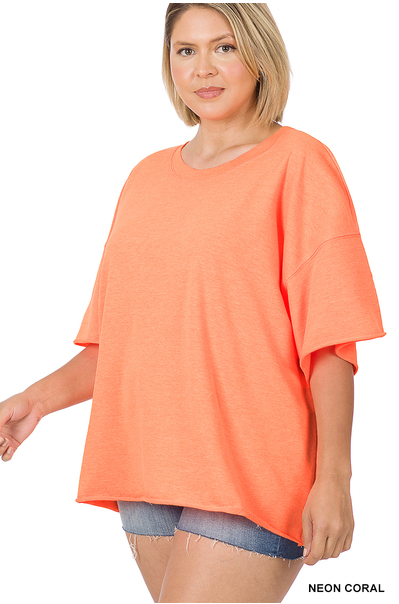 Curvy Play The Part Crewneck (Neon Coral)