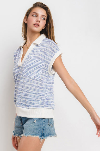 Easy Living Striped Knit Top (Blue/White)