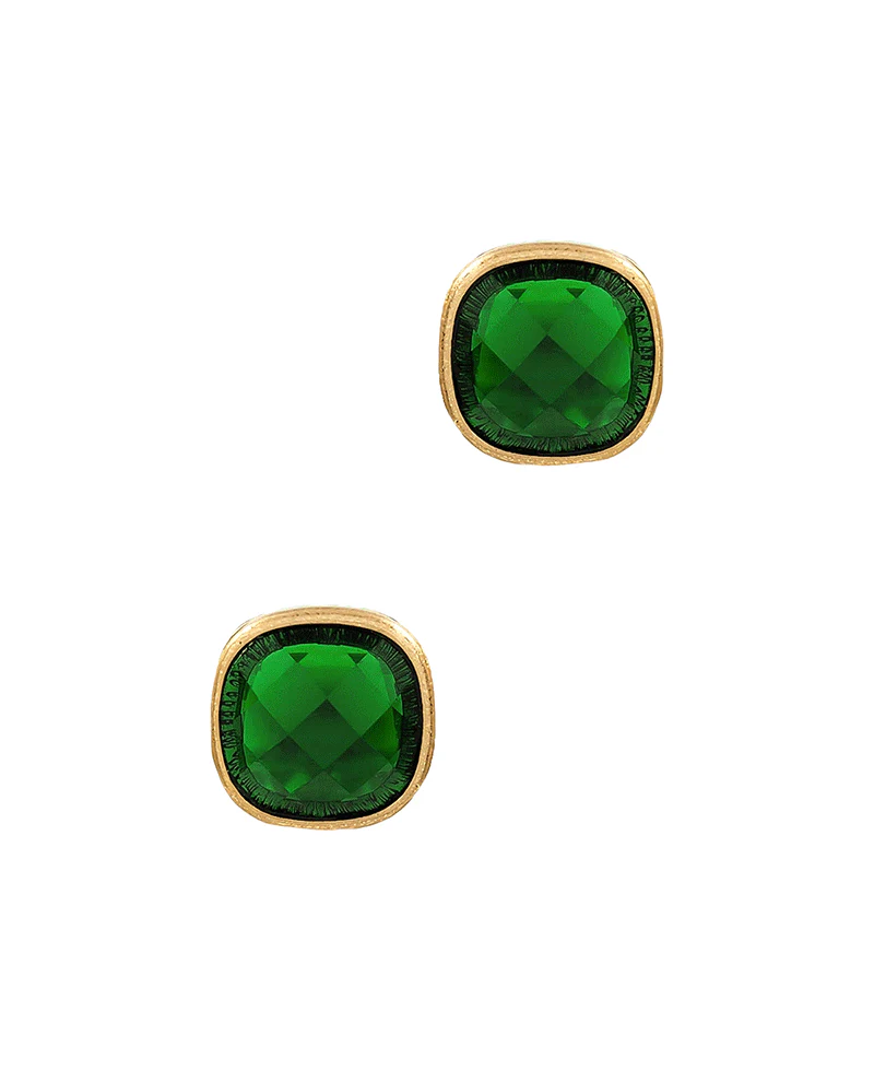 Cushion Cut Gemstone Stud Earring - Emerald