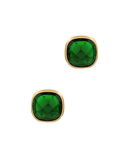 Cushion Cut Gemstone Stud Earring - Emerald