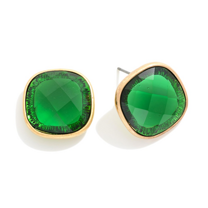 Cushion Cut Gemstone Stud Earring - Emerald