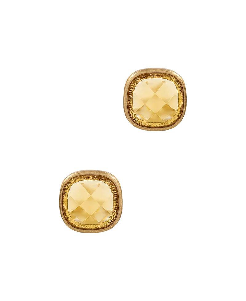 Cushion Cut Gemstone Stud Earring - Citrine