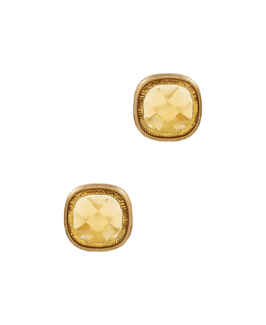 Cushion Cut Gemstone Stud Earring - Citrine