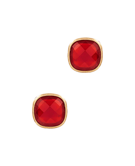 Cushion Cut Gemstone Stud Earring - Ruby