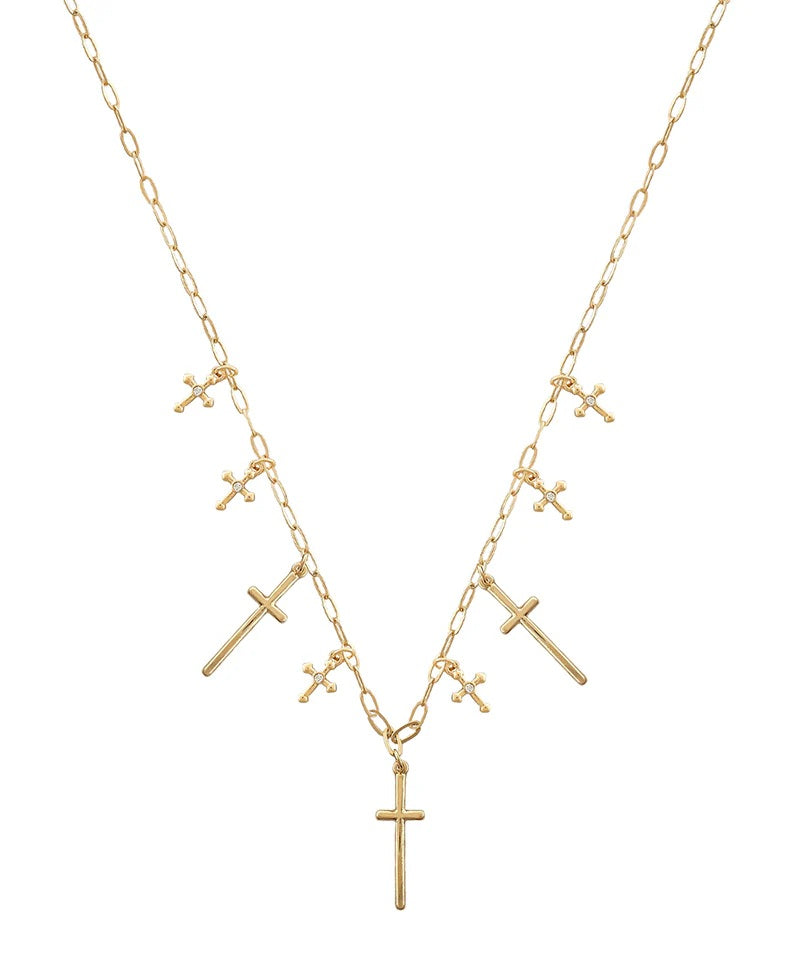 Samara Cross Charm Necklace - Gold