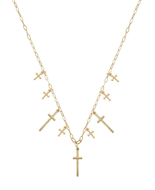 Samara Cross Charm Necklace - Gold