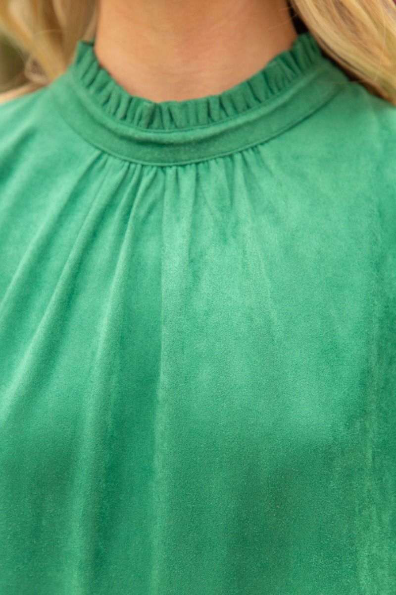Willa Suede Ruffle Sleeve Dress (Green)