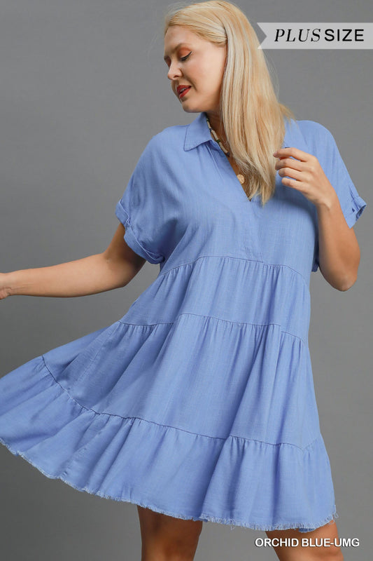 Curvy Sunny Breeze Raw Hem Dress - Blue