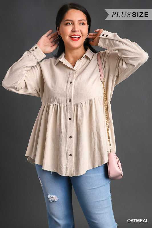 Curvy Ruffle Me Up Babydoll Top (Oatmeal)